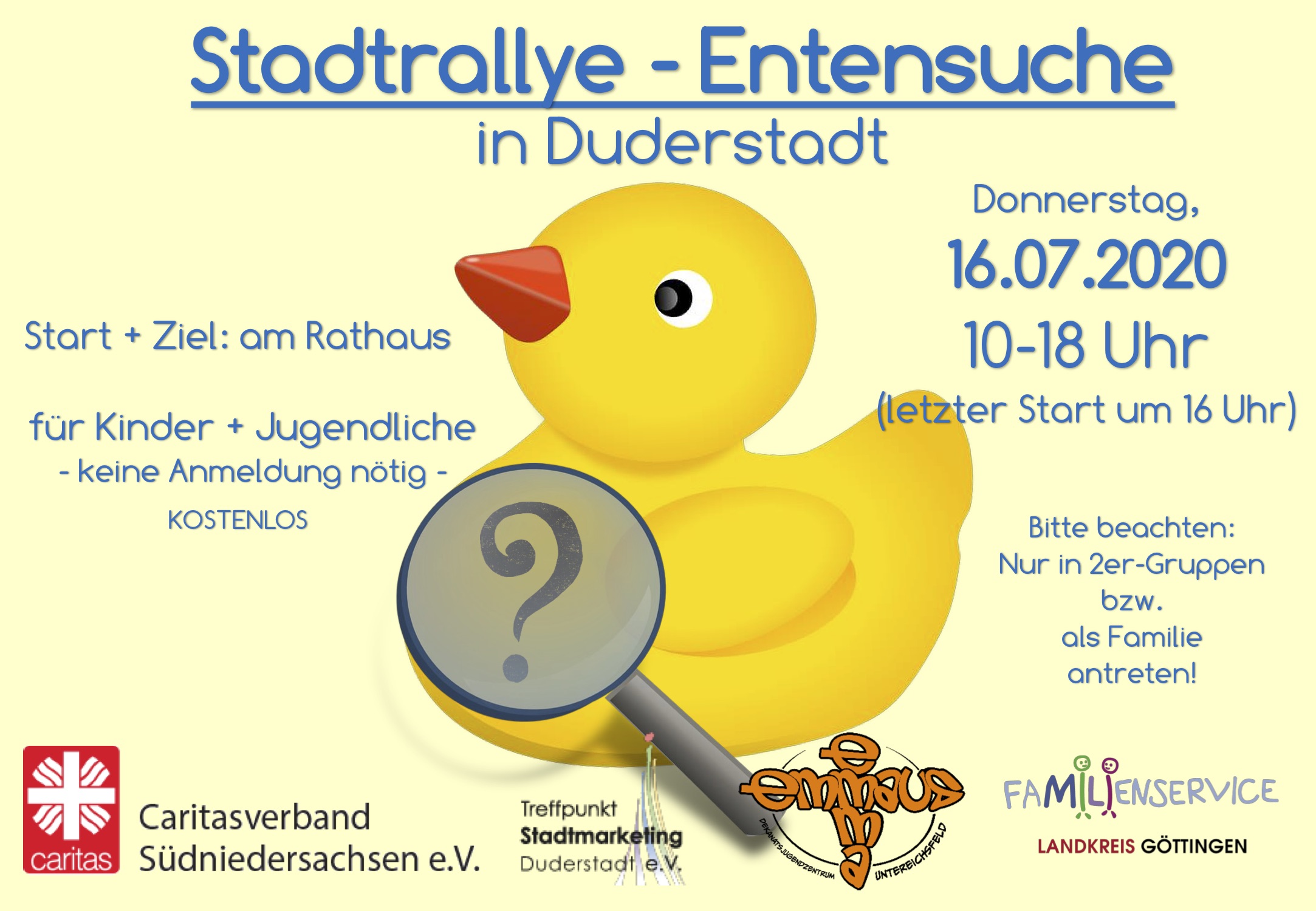 Plakat Stadtrallye Entensuche Duderstadt am 16. Juli 2020