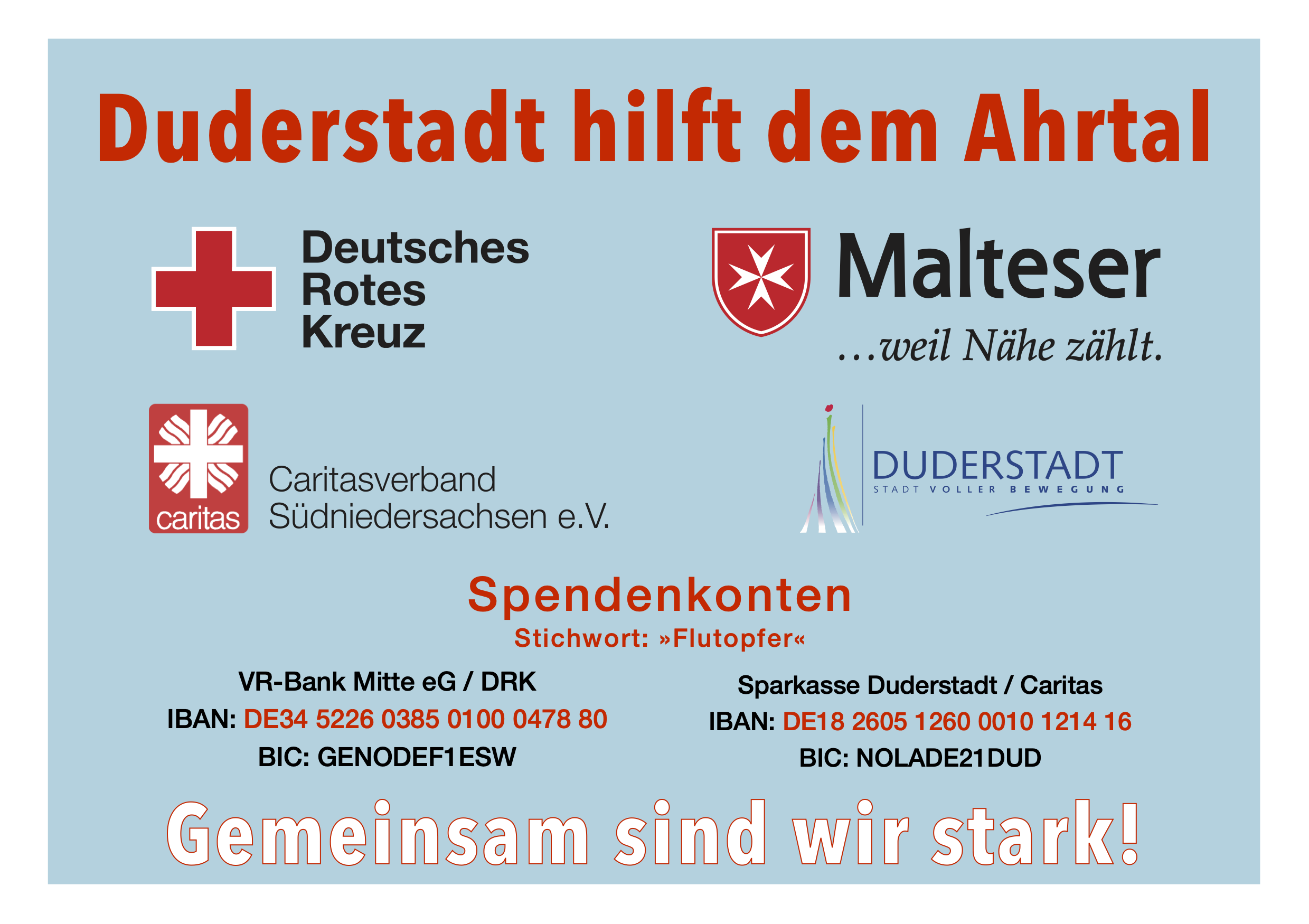Poster „Duderstadt hilft dem Ahrtal“
