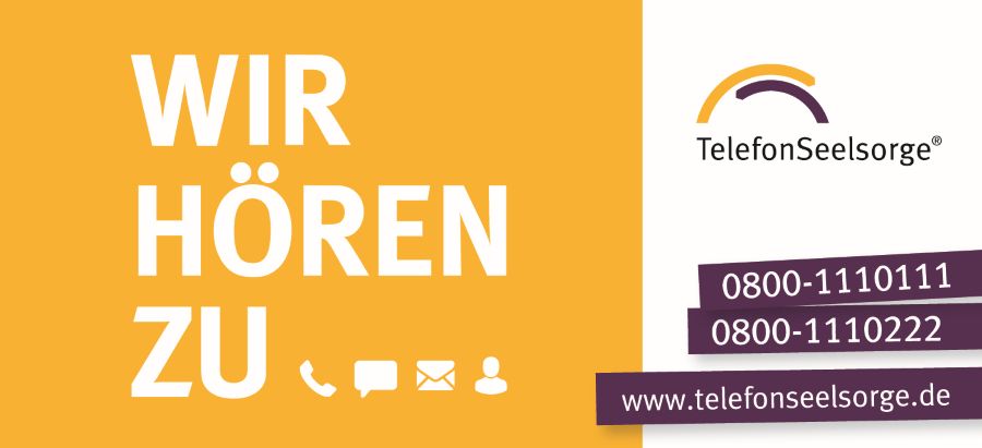 Grafik der Telefonseelsorge: Wir hören zu: 0800-1110111 / 0800-1110222